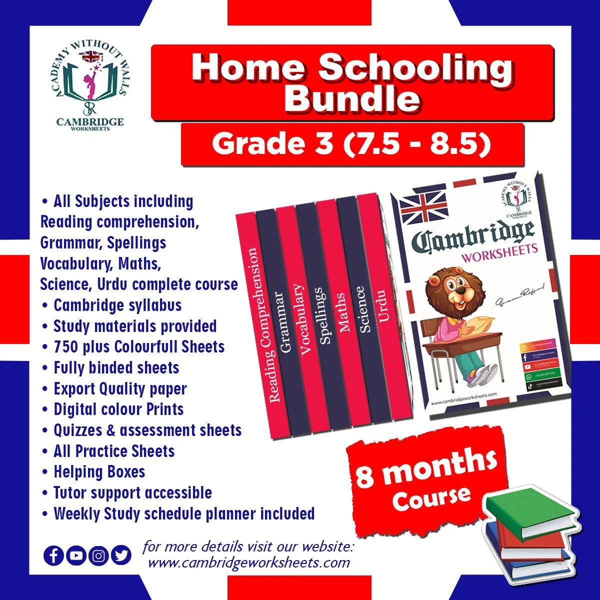Grade 3 Home Schooling Bundle Cambridge printed worksheets