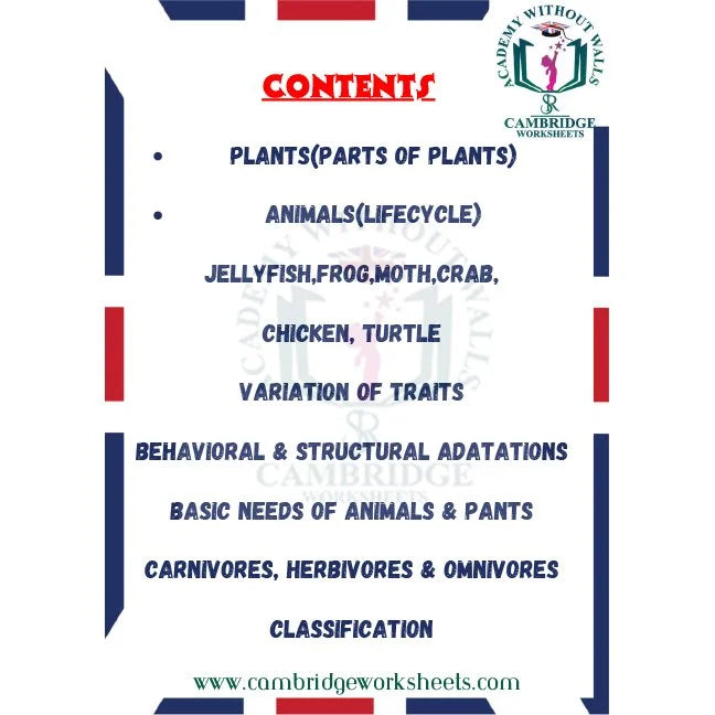 Grade 3 plants and animals worksheets for Cambridge students