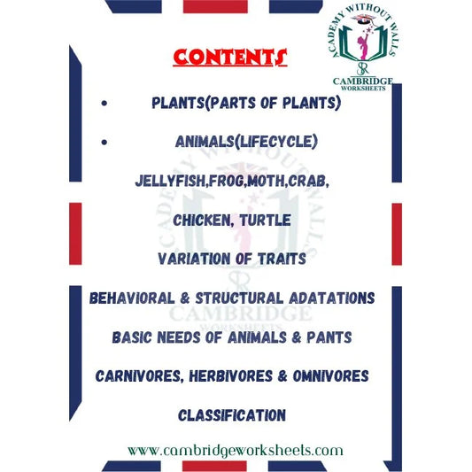 Grade 3 plants and animals worksheets for Cambridge students