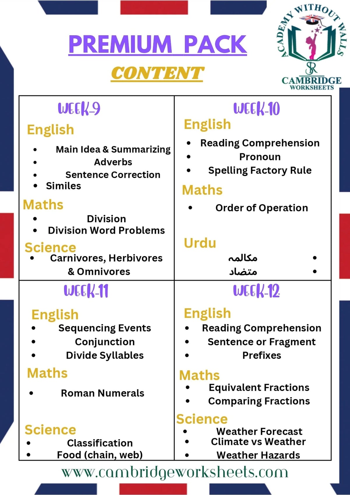 Grade 3 Urdu learning worksheets included in bundle