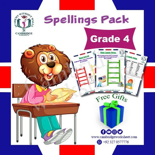 Grade 4 Spellings Pack with printed English spelling worksheets