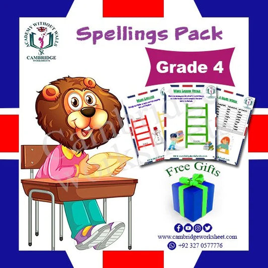 Grade 4 Spellings Pack with printed English spelling worksheets