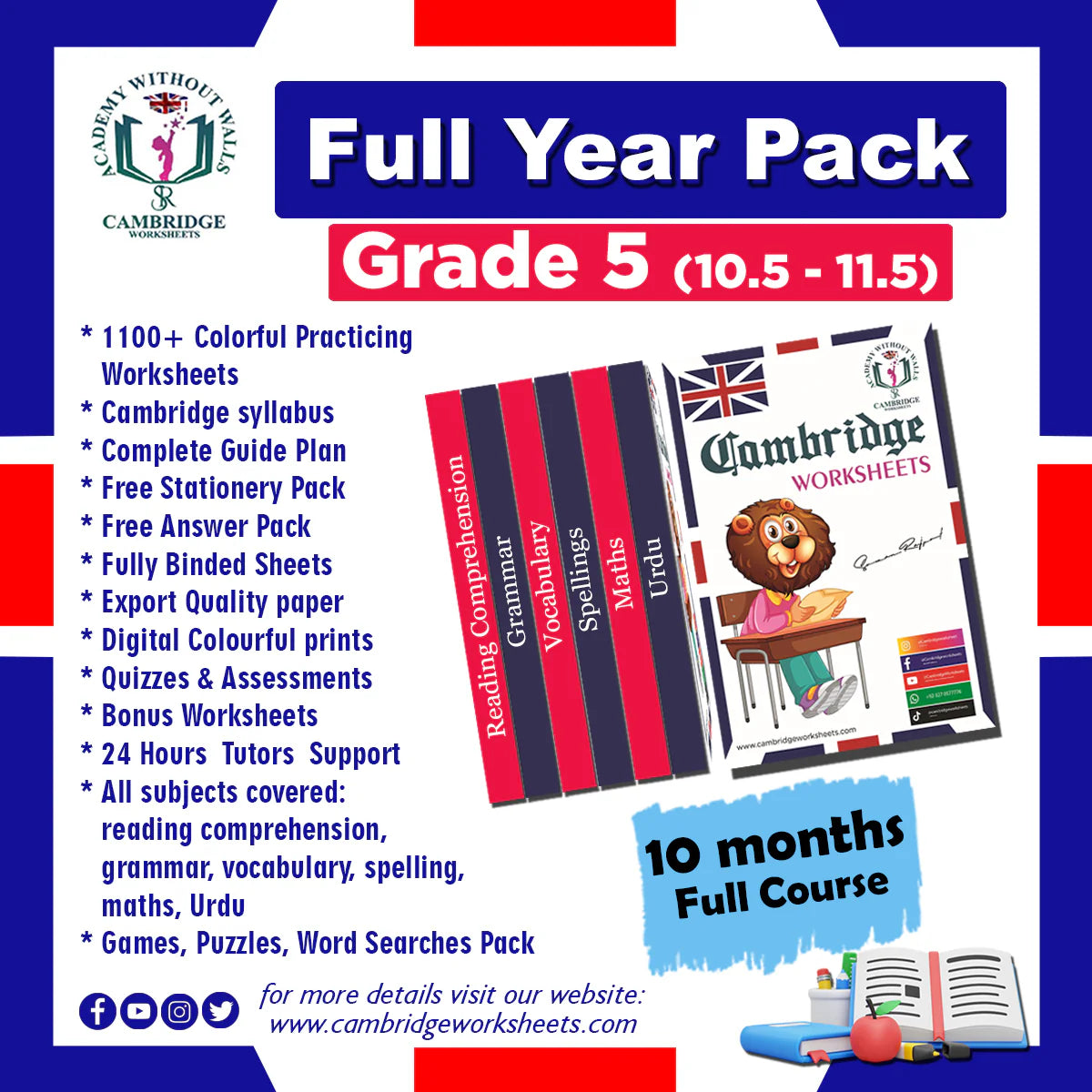 Grade 5 Full Year Pack with printed educational worksheets