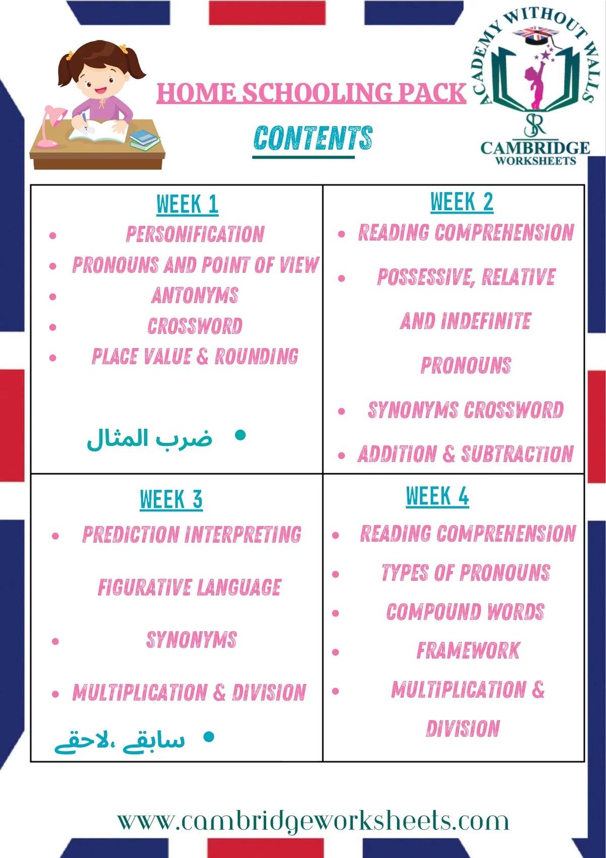 Grade 5 homeschool workbook bundle for English, Math, Science and Urdu