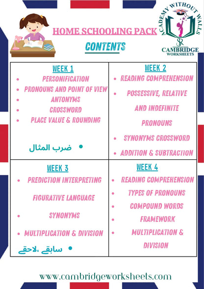 Grade 5 homeschool workbook bundle for English, Math, Science and Urdu