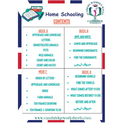 Home Schooling Bundle KG1 Nursery Contents Page 2 – Cambridge Worksheets