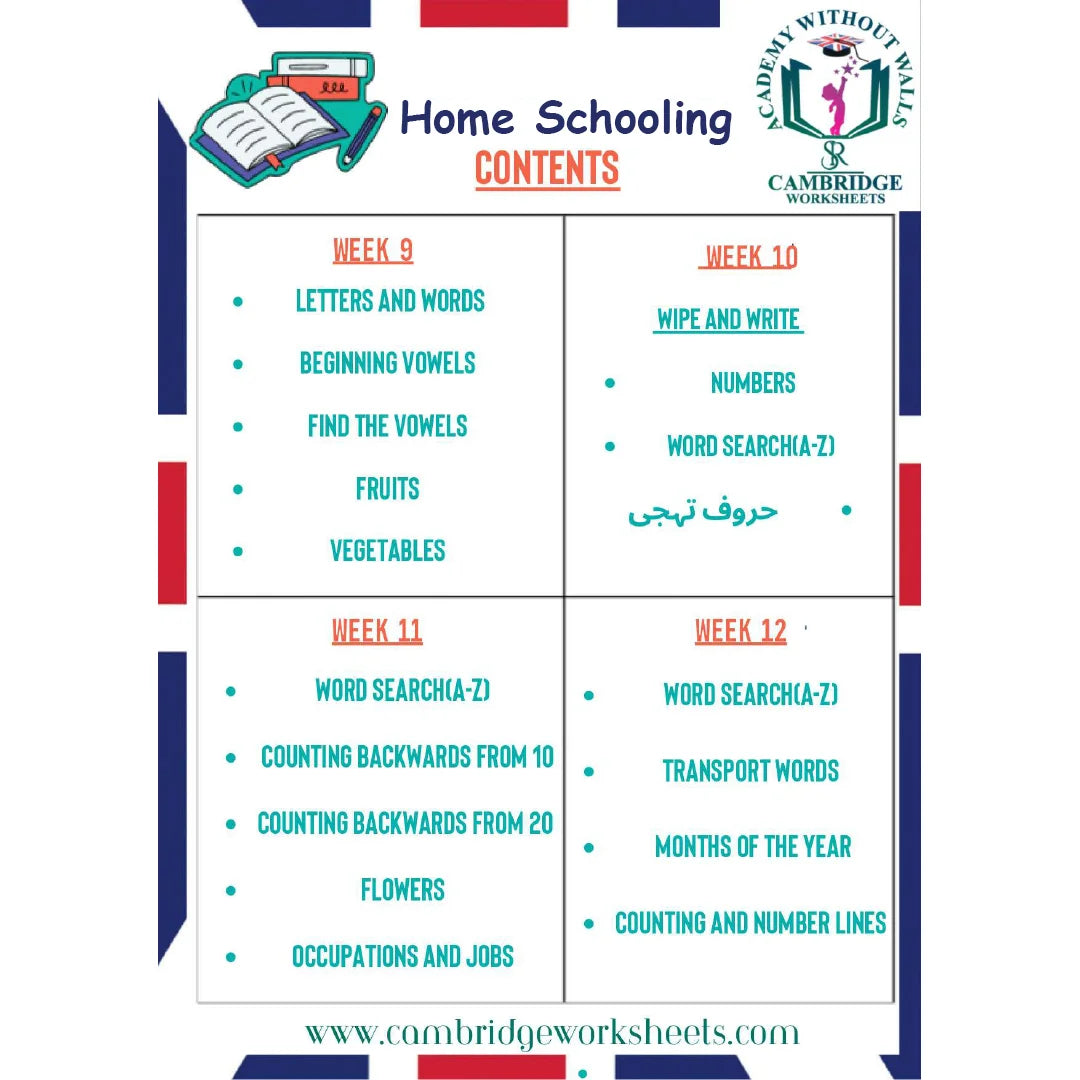 Home Schooling Bundle KG1 Nursery Contents Page 3 – Cambridge Worksheets