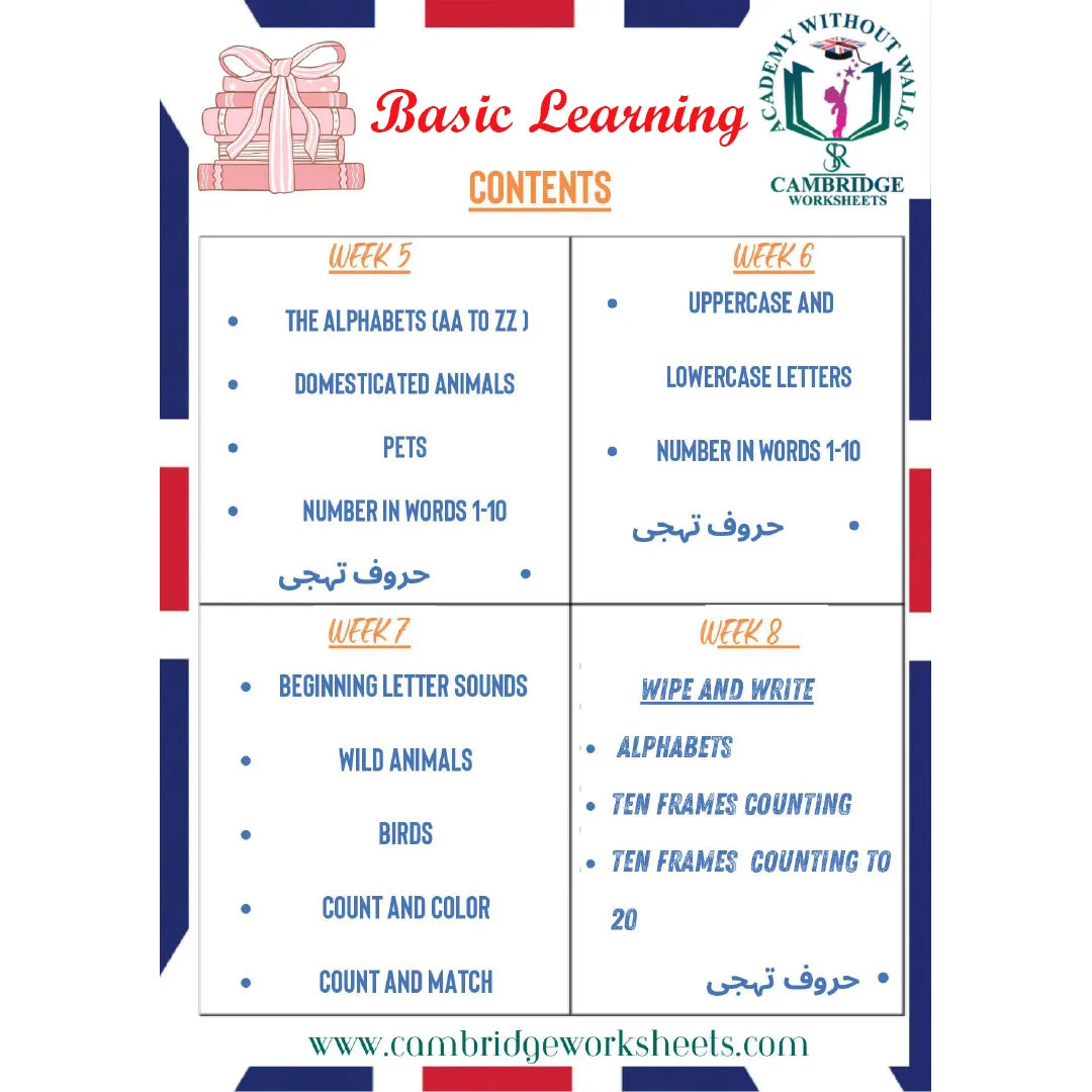 KG1 Nursery Basic Learning Bundle Contents Page 2 – Cambridge Worksheets