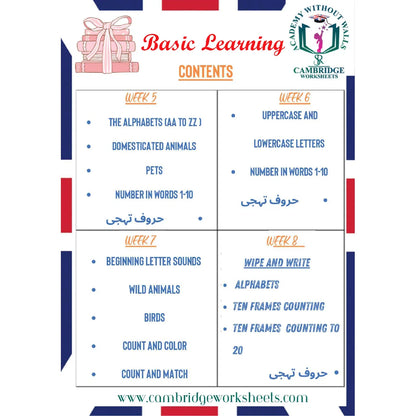 KG1 Nursery Basic Learning Bundle Contents Page 2 – Cambridge Worksheets