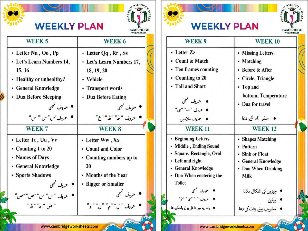 Nursery Pack weekly learning plan covering Weeks 5 to 12